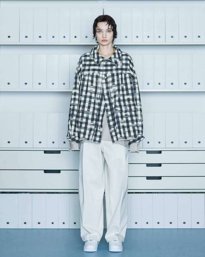 Cutaway front Glitch Gingham jacket / Wh*Blk