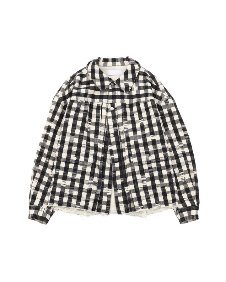 Cutaway front Glitch Gingham jacket / Wh*Blk